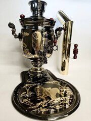 Поднос для самовара большой Львы черный никель